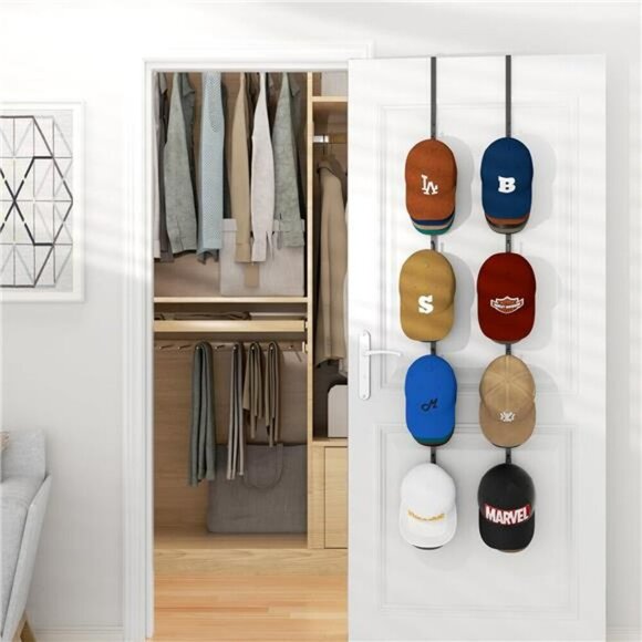 Over Door Hat Rack Hanging Cap Organizer Holds 40 Baseball Caps with Hooks - Picture 5 of 7